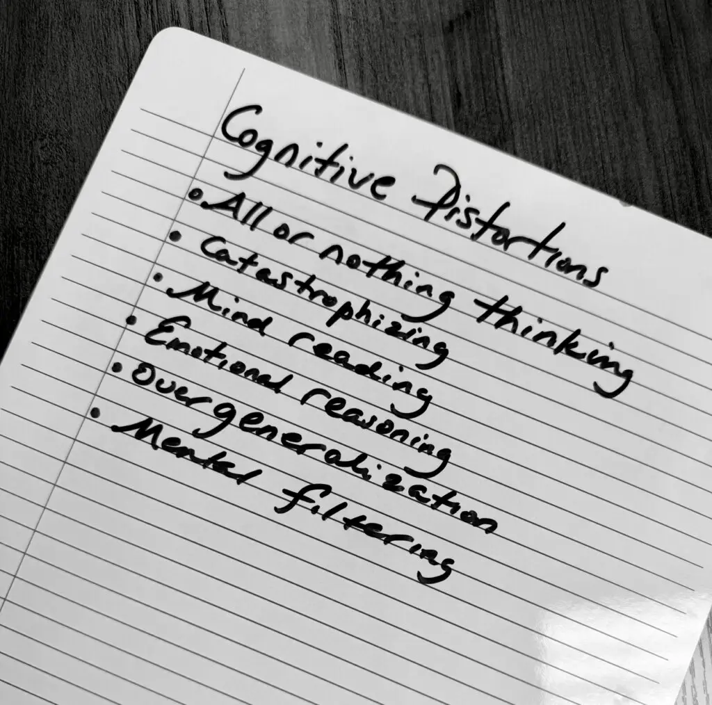 Cognitive distortions list affecting mental health and anxiety